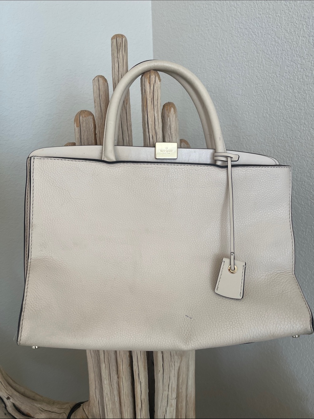 kate spade Soft Cream Pebbled Leather Satchel with Gold Accents